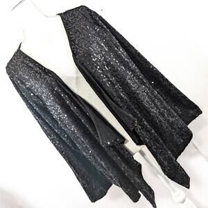CATHERINES! LUXE BLACK SQUIGGLY SEQUINNED DROP FRONT JACKET, BLAZER! SZ 2X